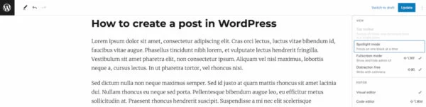 distraction free mode wordpress